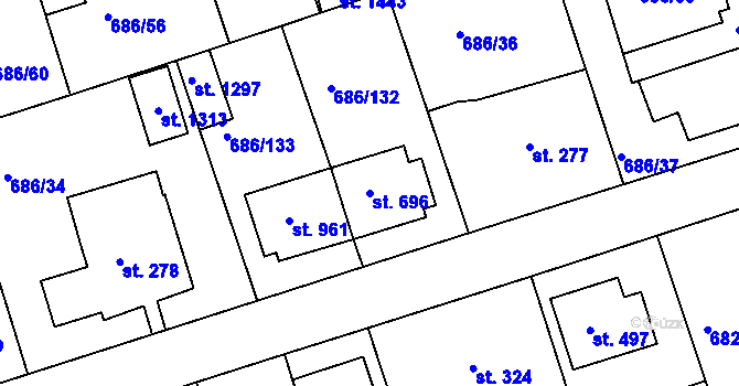 Parcela st. 696 v KÚ Parník, Katastrální mapa
