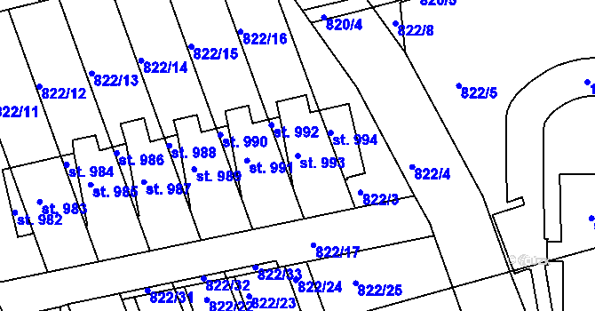 Parcela st. 993 v KÚ Parník, Katastrální mapa