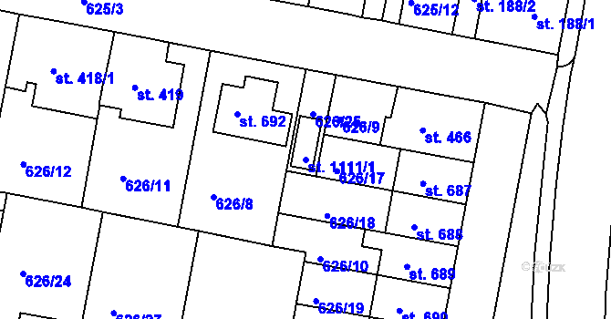 Parcela st. 1111/1 v KÚ Parník, Katastrální mapa