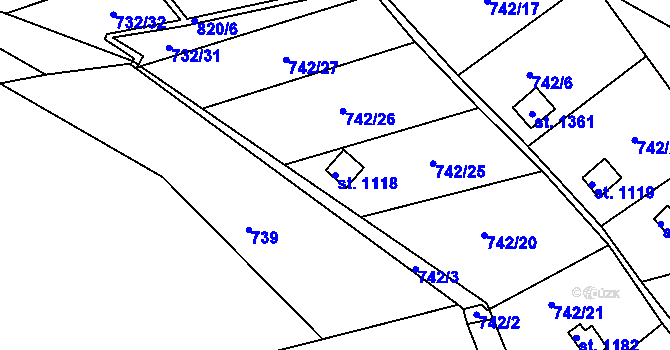 Parcela st. 1118 v KÚ Parník, Katastrální mapa