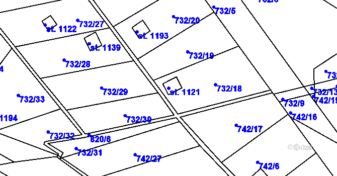 Parcela st. 1121 v KÚ Parník, Katastrální mapa