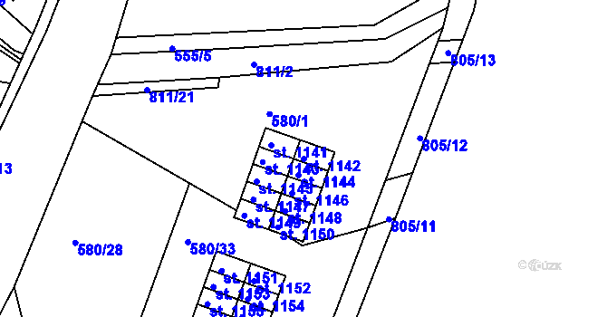 Parcela st. 1142 v KÚ Parník, Katastrální mapa