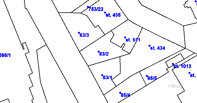 Parcela st. 83/2 v KÚ Parník, Katastrální mapa