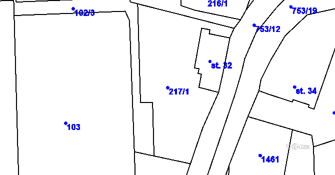Parcela st. 217/1 v KÚ Parník, Katastrální mapa
