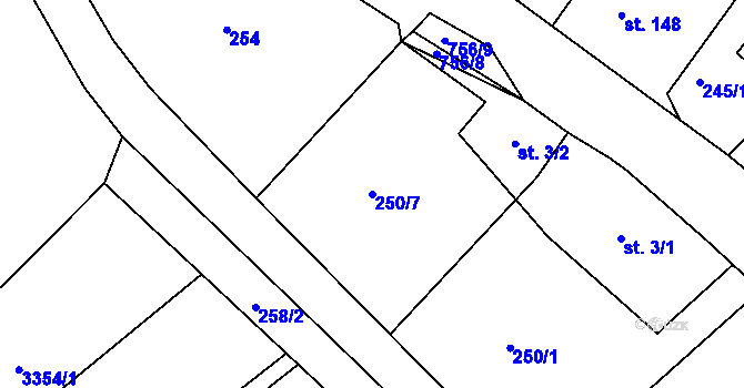Parcela st. 250/7 v KÚ Parník, Katastrální mapa