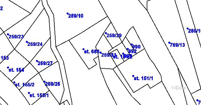 Parcela st. 259/31 v KÚ Parník, Katastrální mapa
