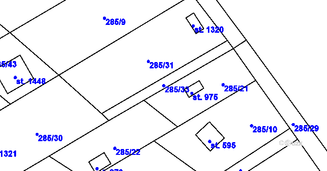 Parcela st. 285/33 v KÚ Parník, Katastrální mapa