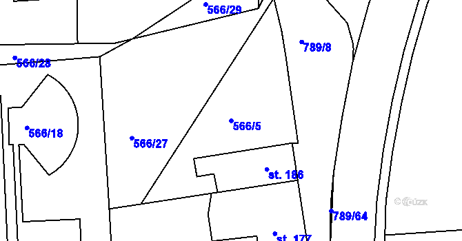 Parcela st. 566/5 v KÚ Parník, Katastrální mapa