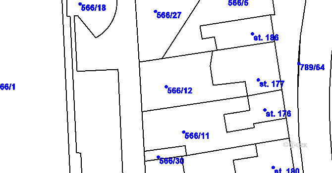 Parcela st. 566/12 v KÚ Parník, Katastrální mapa