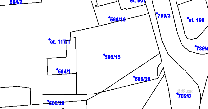 Parcela st. 566/15 v KÚ Parník, Katastrální mapa