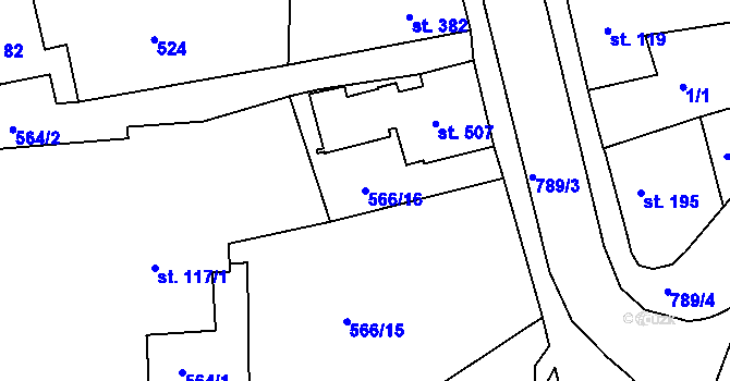 Parcela st. 566/16 v KÚ Parník, Katastrální mapa
