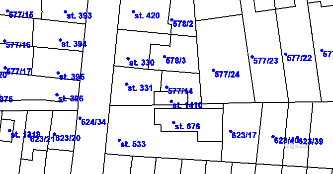 Parcela st. 577/14 v KÚ Parník, Katastrální mapa