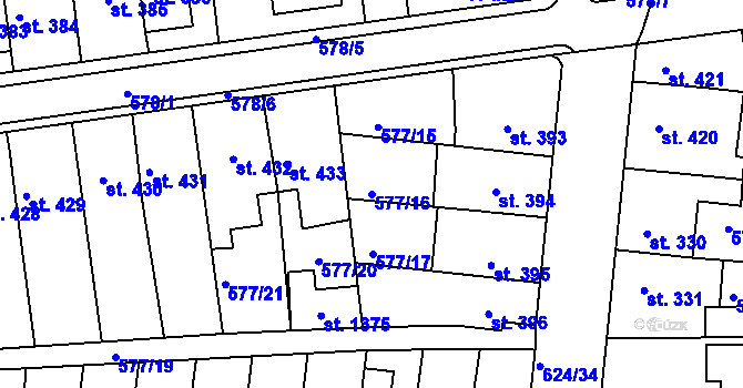 Parcela st. 577/16 v KÚ Parník, Katastrální mapa