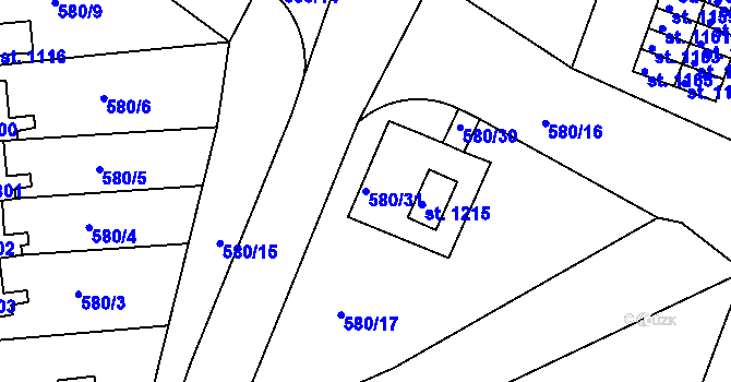 Parcela st. 580/31 v KÚ Parník, Katastrální mapa