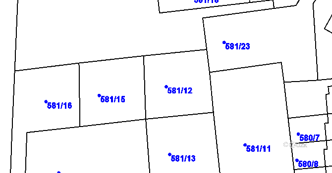 Parcela st. 581/12 v KÚ Parník, Katastrální mapa