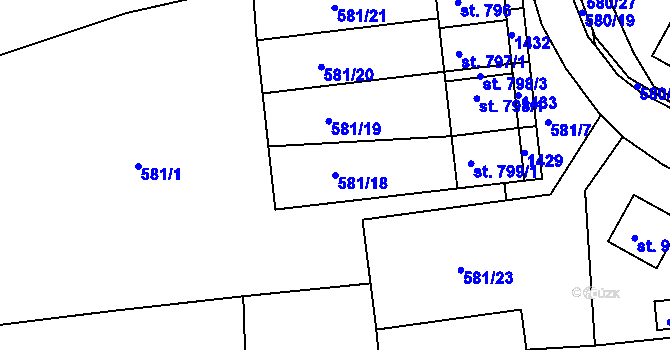 Parcela st. 581/18 v KÚ Parník, Katastrální mapa