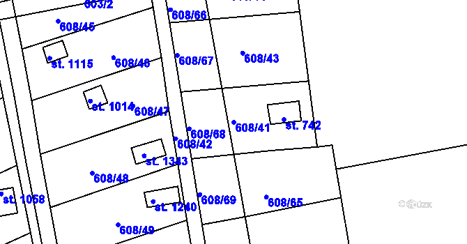 Parcela st. 608/41 v KÚ Parník, Katastrální mapa