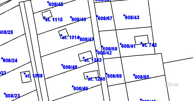 Parcela st. 608/42 v KÚ Parník, Katastrální mapa