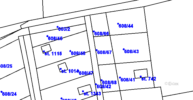 Parcela st. 608/67 v KÚ Parník, Katastrální mapa