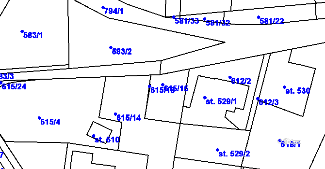 Parcela st. 615/15 v KÚ Parník, Katastrální mapa