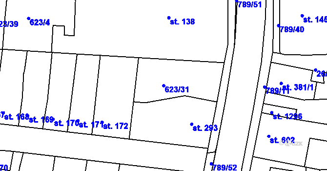 Parcela st. 623/31 v KÚ Parník, Katastrální mapa