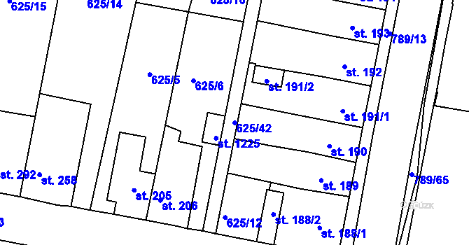 Parcela st. 625/42 v KÚ Parník, Katastrální mapa