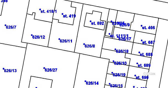 Parcela st. 626/8 v KÚ Parník, Katastrální mapa