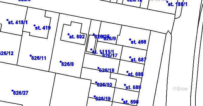 Parcela st. 626/17 v KÚ Parník, Katastrální mapa