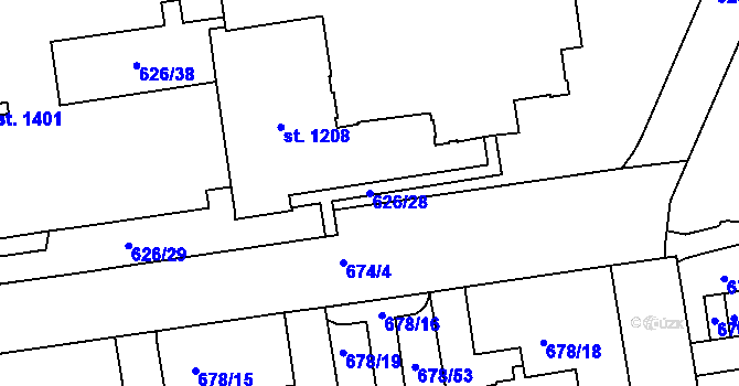 Parcela st. 626/28 v KÚ Parník, Katastrální mapa