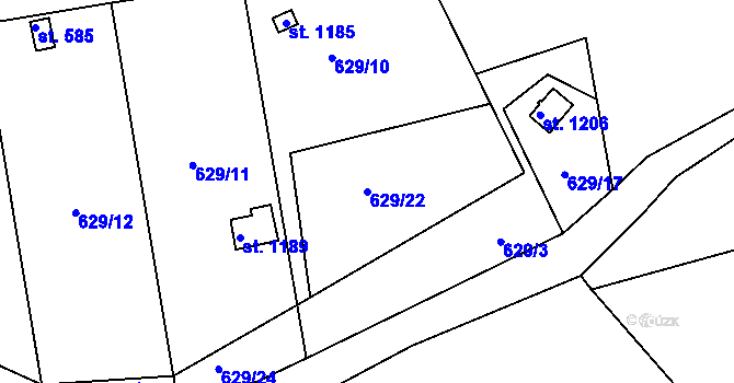 Parcela st. 629/22 v KÚ Parník, Katastrální mapa