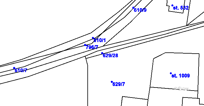 Parcela st. 629/28 v KÚ Parník, Katastrální mapa