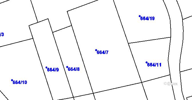 Parcela st. 664/7 v KÚ Parník, Katastrální mapa