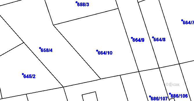 Parcela st. 664/10 v KÚ Parník, Katastrální mapa