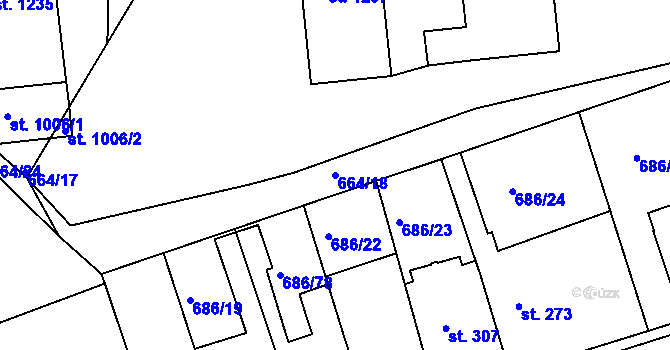 Parcela st. 664/18 v KÚ Parník, Katastrální mapa