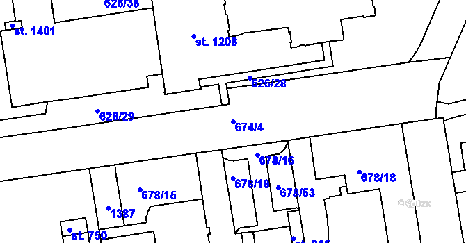Parcela st. 674/4 v KÚ Parník, Katastrální mapa