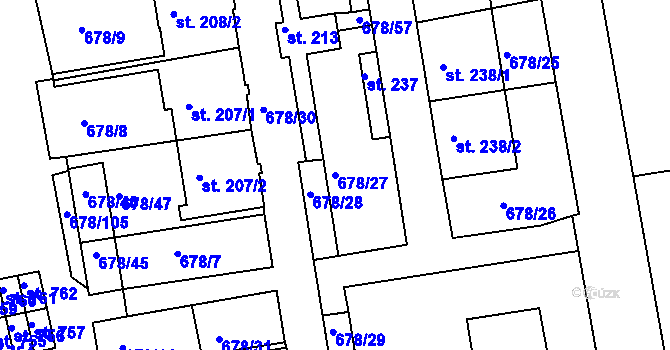 Parcela st. 678/27 v KÚ Parník, Katastrální mapa