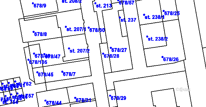 Parcela st. 678/28 v KÚ Parník, Katastrální mapa