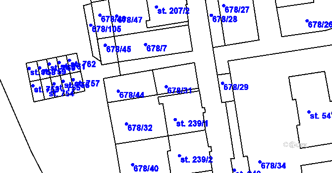 Parcela st. 678/31 v KÚ Parník, Katastrální mapa