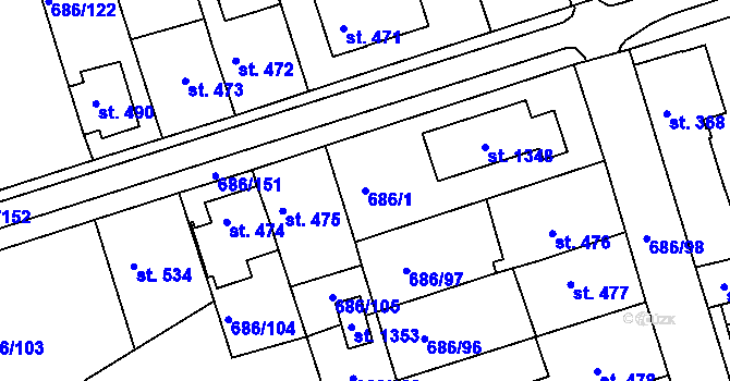 Parcela st. 686/1 v KÚ Parník, Katastrální mapa
