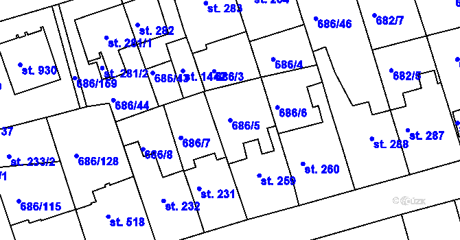 Parcela st. 686/5 v KÚ Parník, Katastrální mapa
