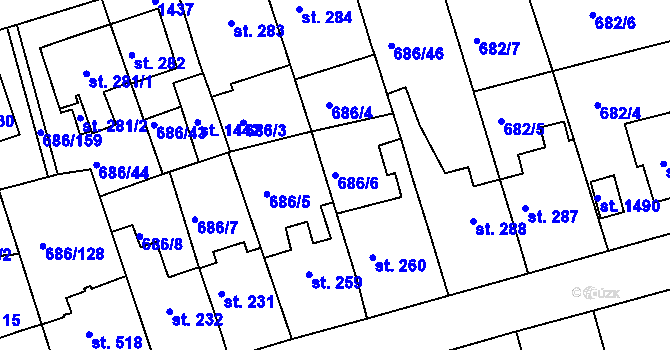 Parcela st. 686/6 v KÚ Parník, Katastrální mapa