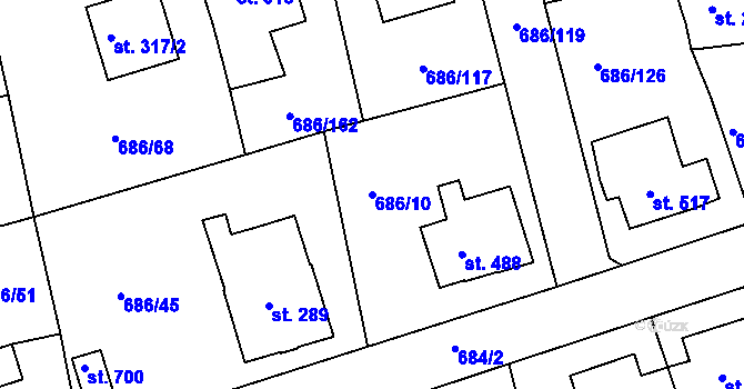 Parcela st. 686/10 v KÚ Parník, Katastrální mapa