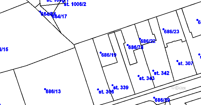 Parcela st. 686/19 v KÚ Parník, Katastrální mapa
