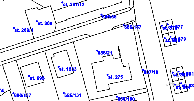 Parcela st. 686/21 v KÚ Parník, Katastrální mapa