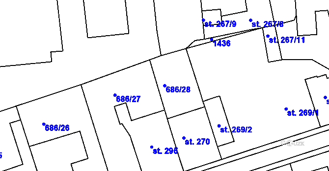 Parcela st. 686/28 v KÚ Parník, Katastrální mapa