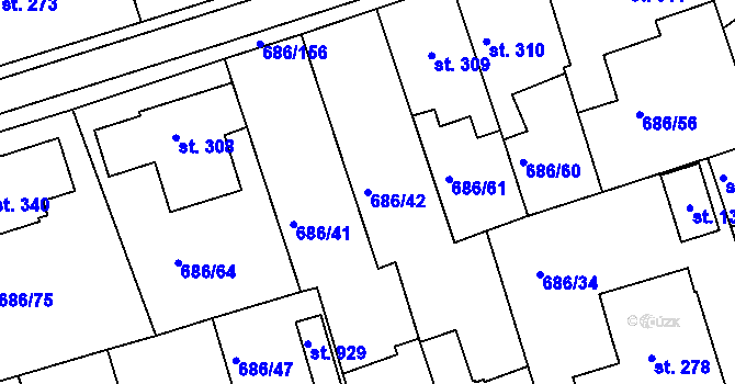 Parcela st. 686/42 v KÚ Parník, Katastrální mapa