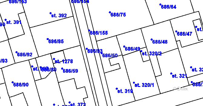 Parcela st. 686/50 v KÚ Parník, Katastrální mapa