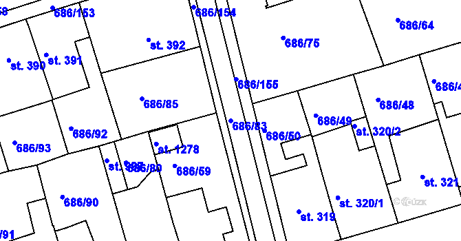 Parcela st. 686/83 v KÚ Parník, Katastrální mapa