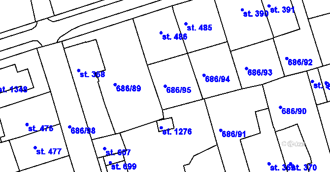 Parcela st. 686/95 v KÚ Parník, Katastrální mapa