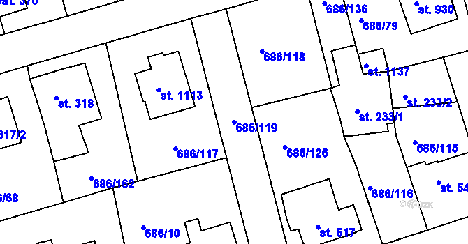 Parcela st. 686/119 v KÚ Parník, Katastrální mapa